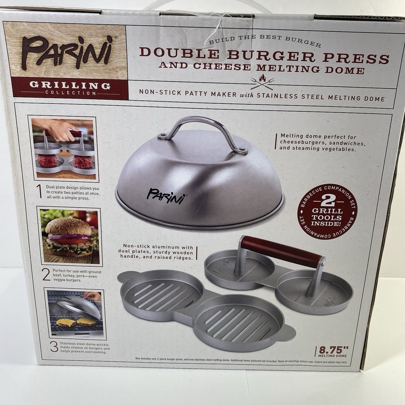 Double Non-Stick Burger Press & Cheese Melting Dome 8.75" NEW IN BOX Parini gallery