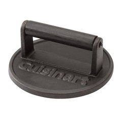 Cuisinart 6.5 Cast Iron Smashed Burger Press Round Flat Edge Grill Press for