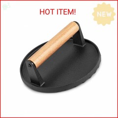 HaSteeL Single Cast Iron Grill Press, Heavy Duty 7In Bacon Burger Press with Woo