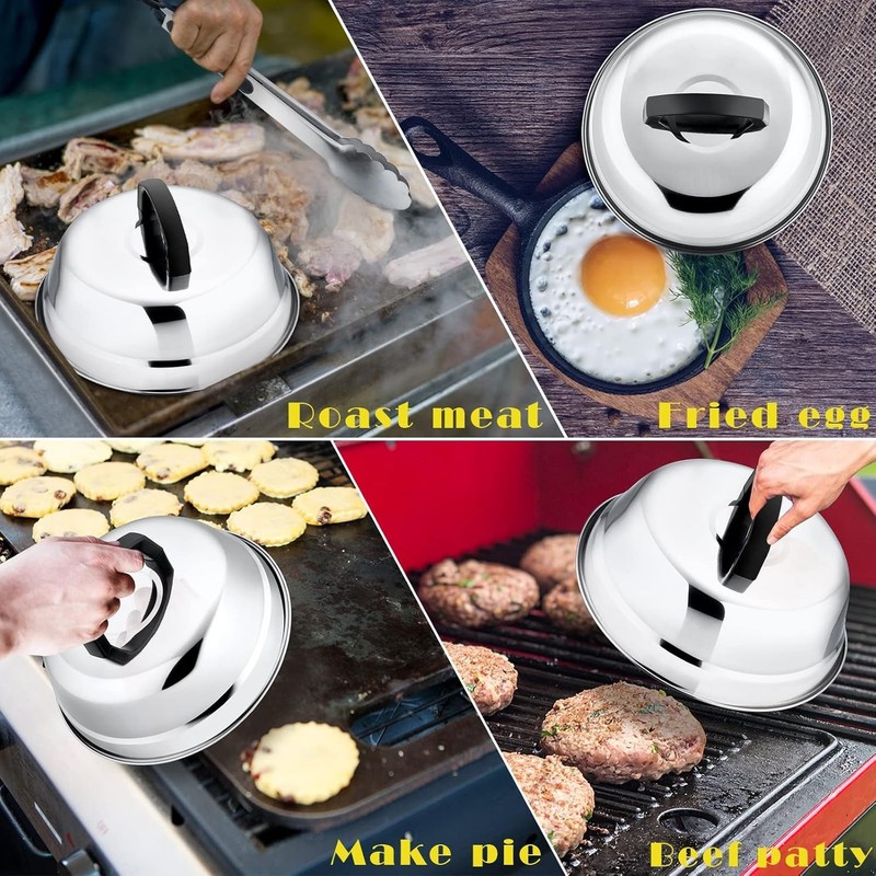 Modern Stainless Steel 9-Inch Melting Dome for Cooking - Perfect for Griddles gallery