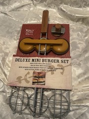 World Market Deluxe Mini Burger Set – Grilling Basket, Press & Bun Cutter – NEW