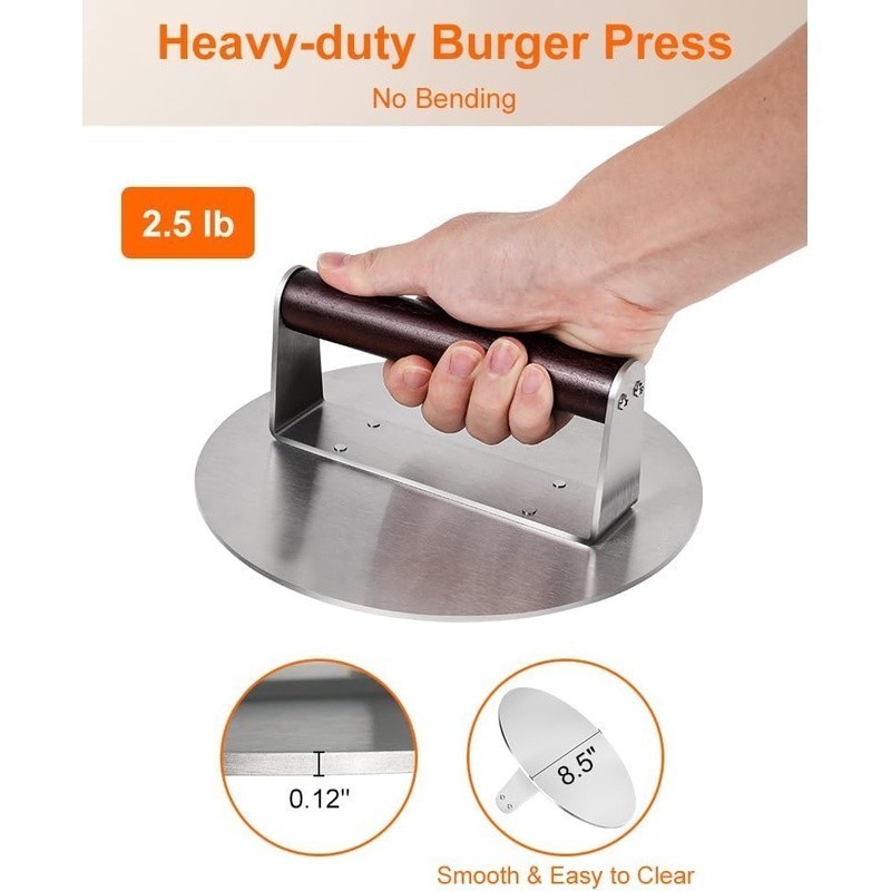 Heavy Duty Stainless Steel Burger Press Non Stick Grilling Tool W/ Wooden Handle gallery