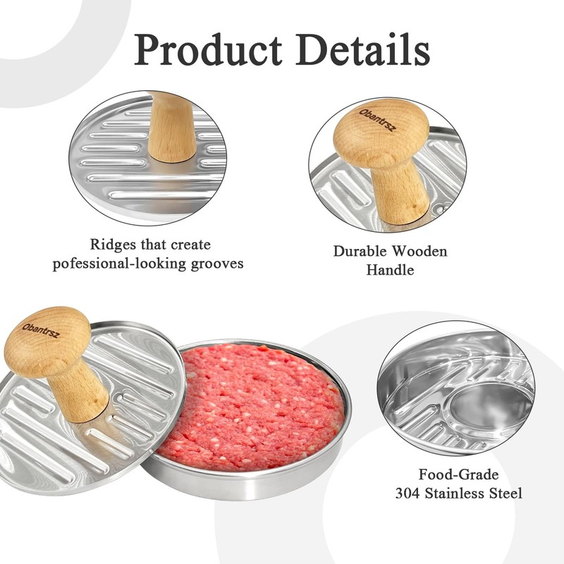 Hamburger Press Patty Maker 5 Inch Stainless Steel NonStick 20 Wax Papers gallery