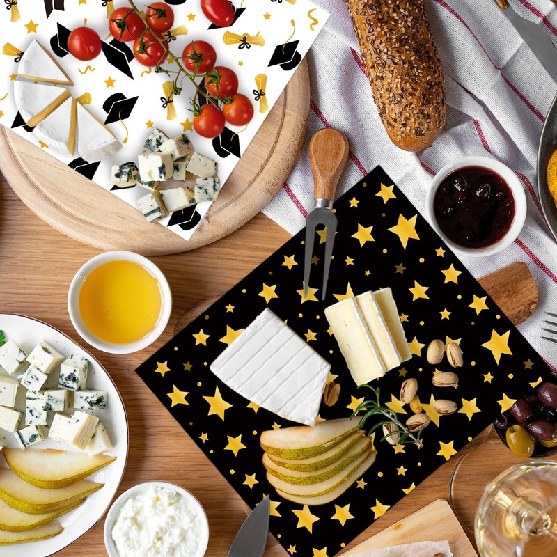 100 Pcs Graduation Wax Paper Deli Wrap Gold Black Graduation Cap Diploma Star Wa gallery