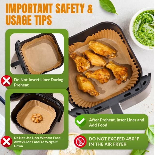 Air Fryer Liners Disposable, 8 Inch Square Parchment 8 Square, Natural gallery