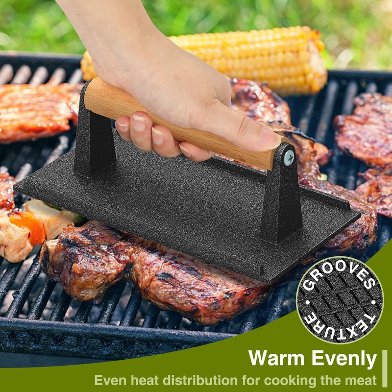 2 Pcs Cast Iron Bacon Press Small Burger Grill Press with Ergonomic Handle gallery