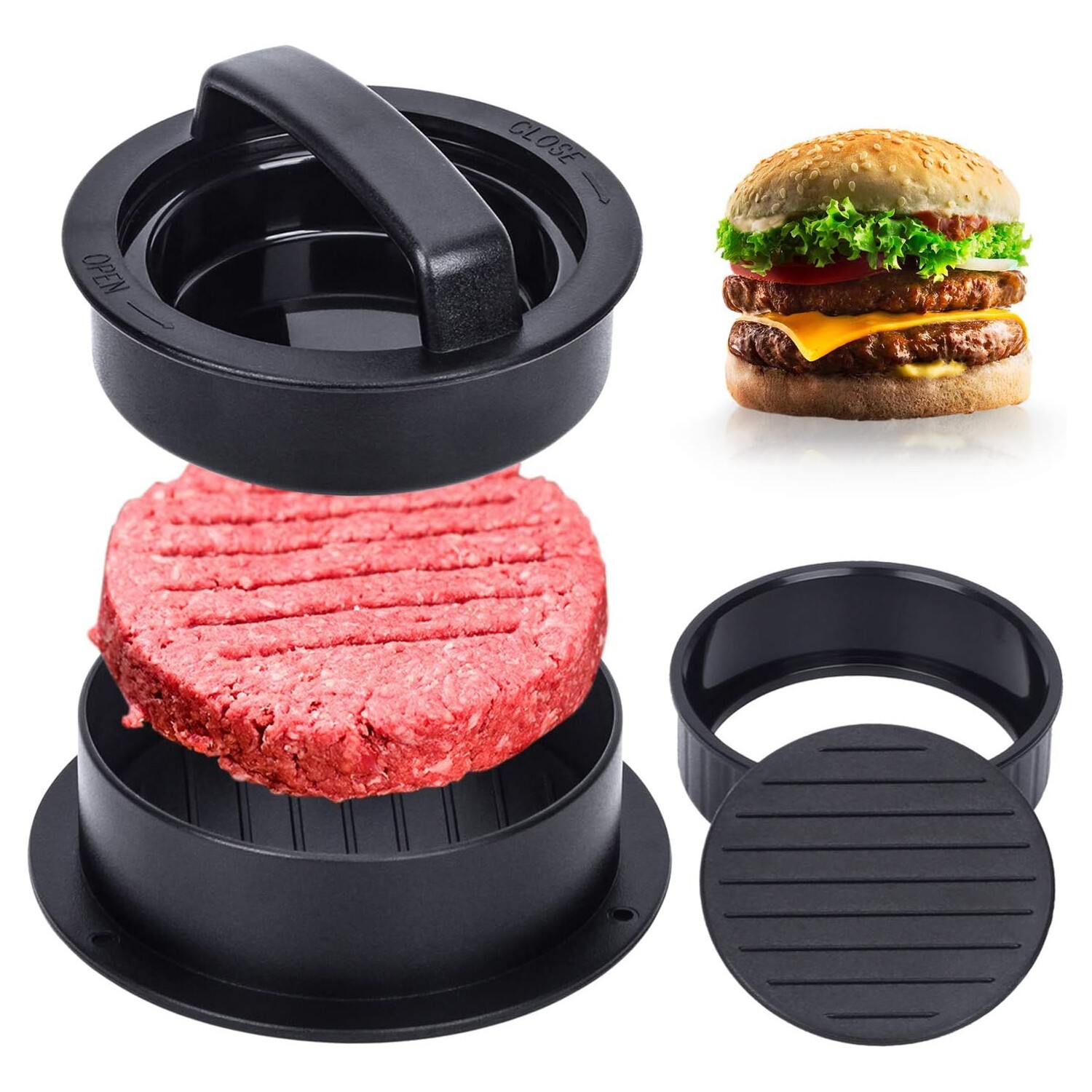 3 IN 1 Stuffed Burger Press Patty Maker Non-Stick Meat Hamburger Patty Mold BBQ gallery