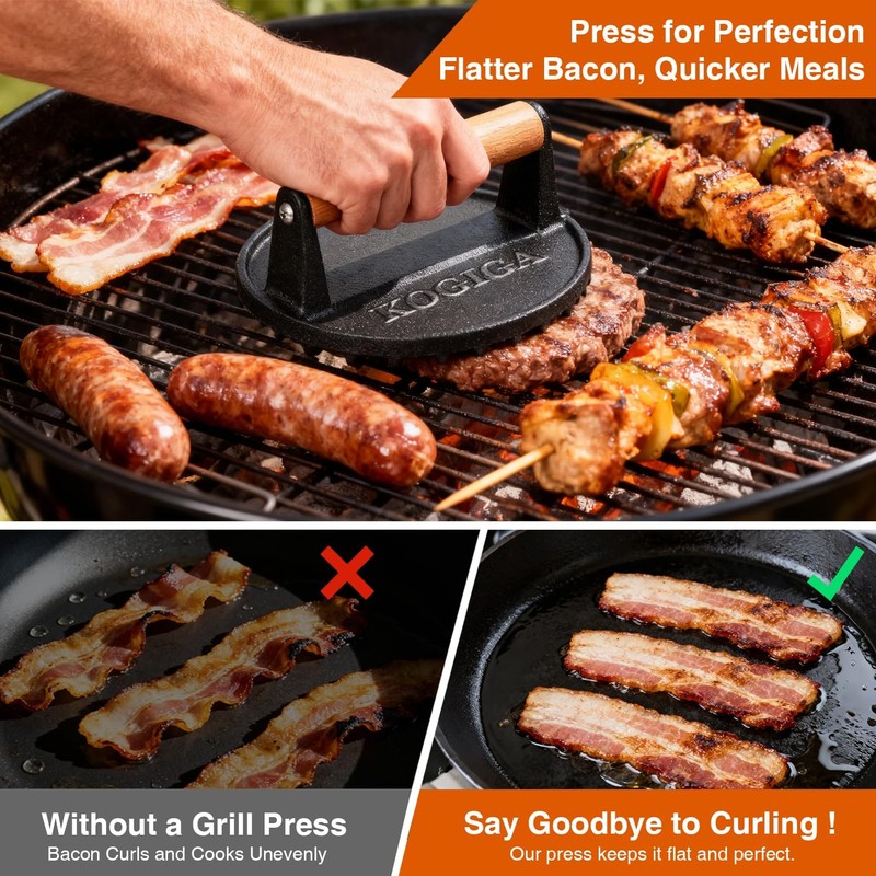 Cast Iron Smash Burger Press 2.5lb - 7 Inch Round Heavy Duty Bacon & Grill gallery