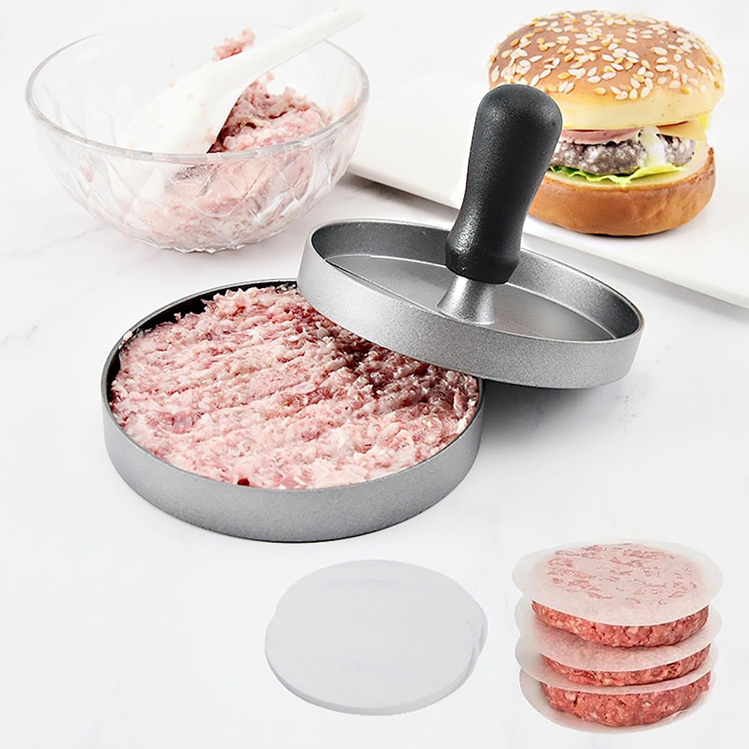 Stainless Steel Hamburger Press 4.6" Meat Burger Patty Mold for BBQ Kitchen gallery