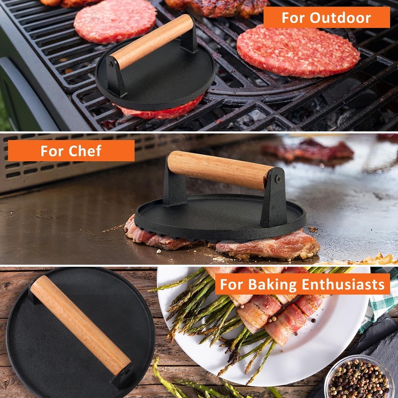 Smash Burger Kit, 12" Basting Cover for Griddle, Round Cast Iron Bacon Press ... gallery
