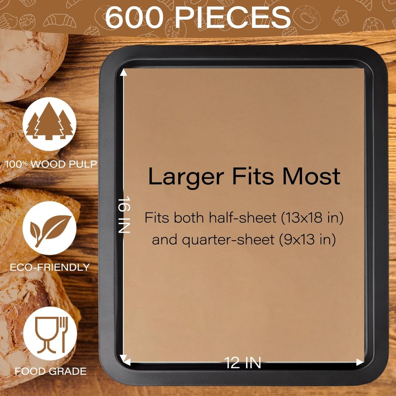 600 Pieces Parchment Paper Sheets 12"x 16" Unbleached Baking gallery