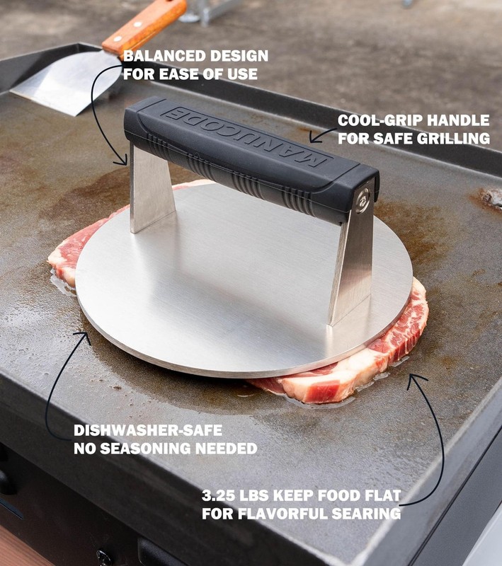 Stainless Steel Burger Smasher 3.25 LB – 8 Inch Steak Weight for Smash Bur gallery