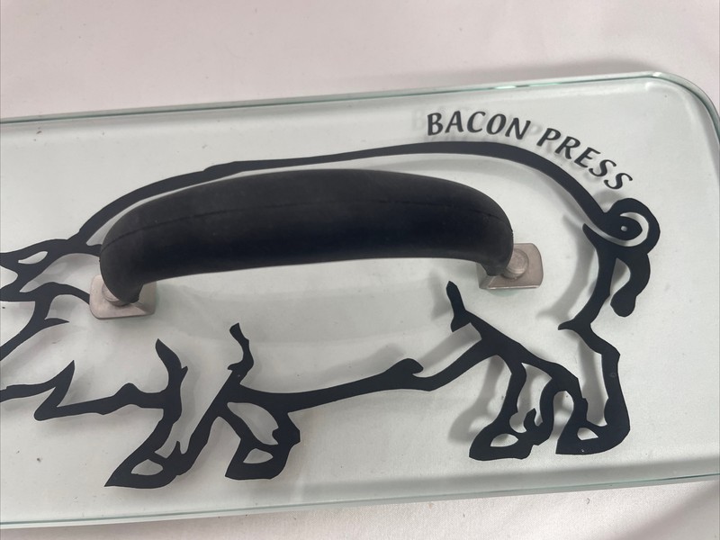 Prepology 2lb Glass Bacon Burger Press Pig Decal Gray Comfort Grip Handle Grill gallery