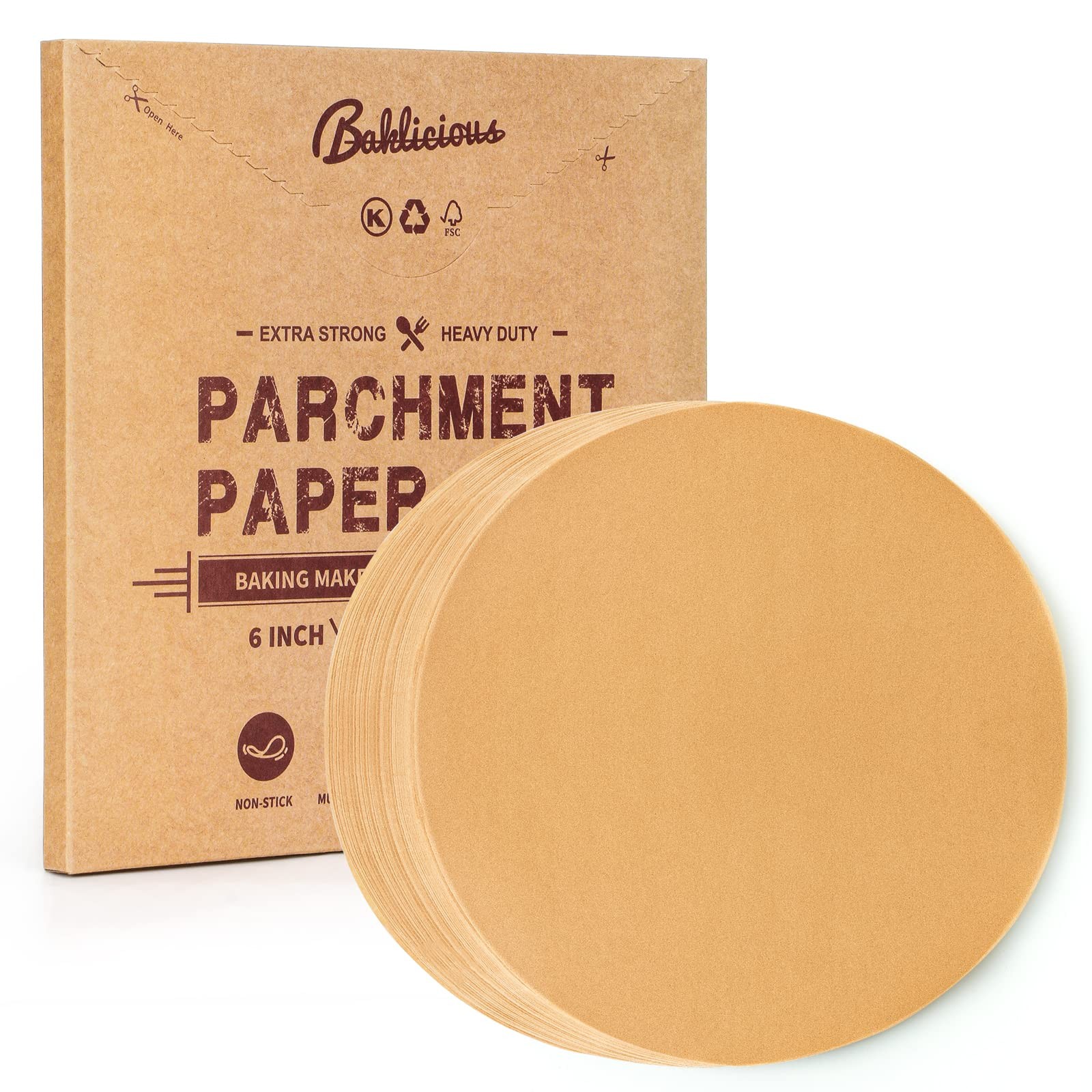 Baklicious 250Pcs 6 Inch Parchment Paper Rounds, 6inch-250-unbleached, Brown gallery