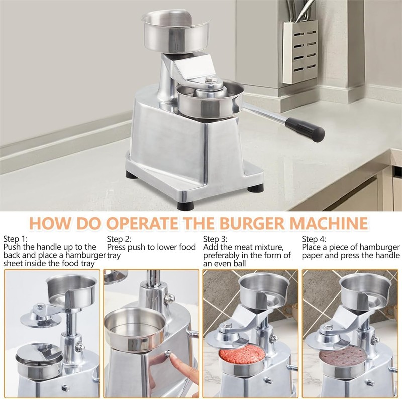 4'' Commercial Burger Patty Maker Hamburger Meat Press Forming Machine Silver gallery