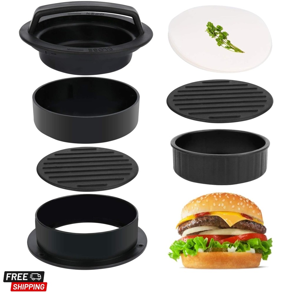 3 in 1 Stuffed Burger Press Patty Maker Rings Molds Kit, Non Stick Stuffer Ha...