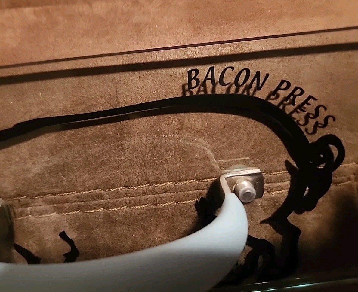 Prepology 2 lb Glass Bacon Burger Press Pig Decal Gray Comfort Grip Handle FP gallery