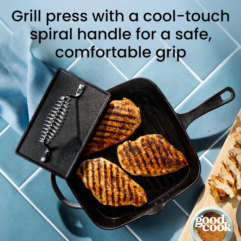 Cast Iron Grill Press Pre-Seasoned with Ridges Oven Safe to 500 F, 7.75x4.9-I... gallery