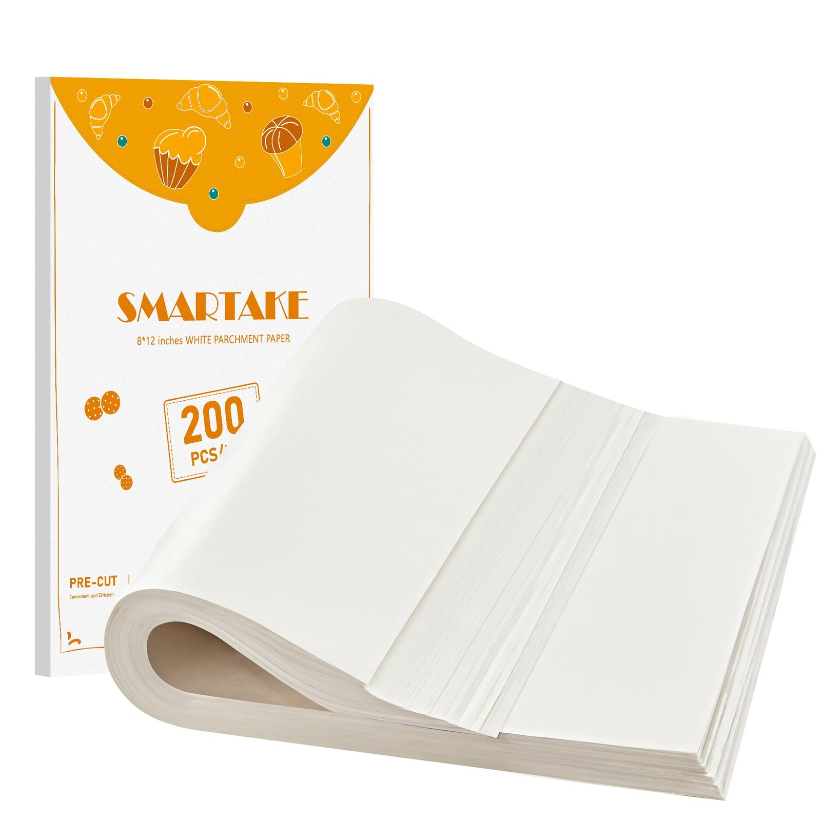 SMARTAKE 200 Pcs Parchment Paper Baking Sheets, 8x12 8" x 12"-200 Pcs, White gallery