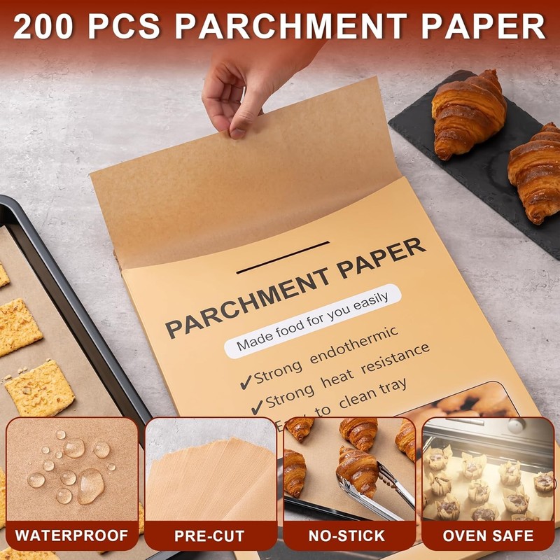 200Pcs Parchment Paper,12x16 Inches Non-Stick Precut 12x16-200PCS, Unbleached gallery