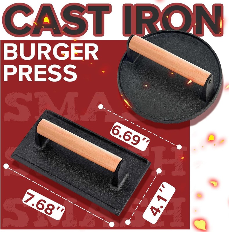 5pcs Smash Burger Press Kit, 3 in 1 Hamburger Press Patty Maker, Cast Iron Burge gallery