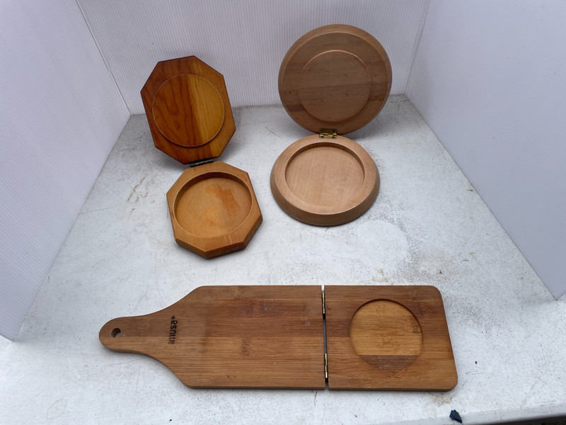 Vintage Lot of 3 Wooden Hamburger Press Berger Cow Chef Farmhous Decor gallery