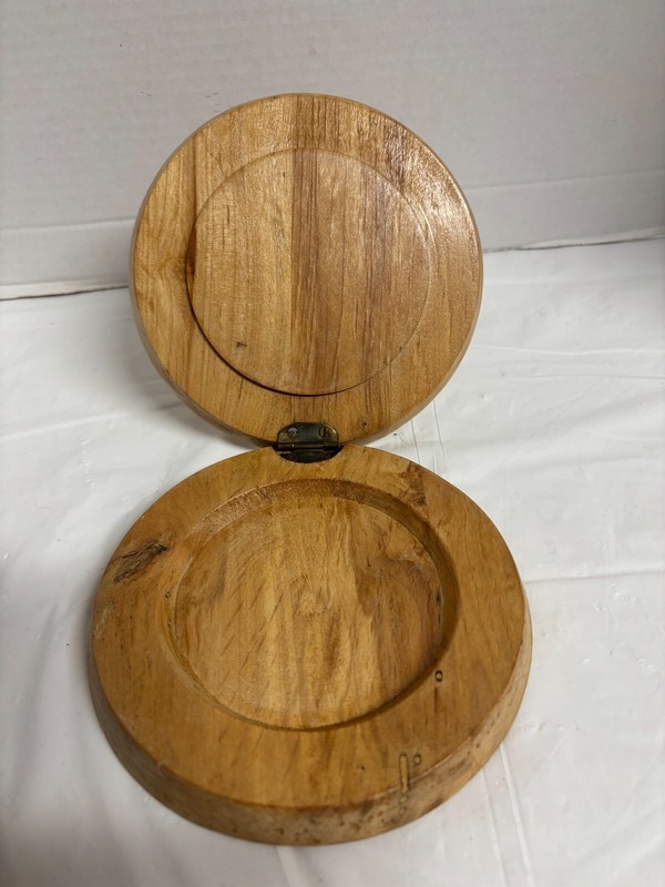 Vintage Wooden Hambuger Patty Press Unbranded Hinged Lid 5.5" gallery