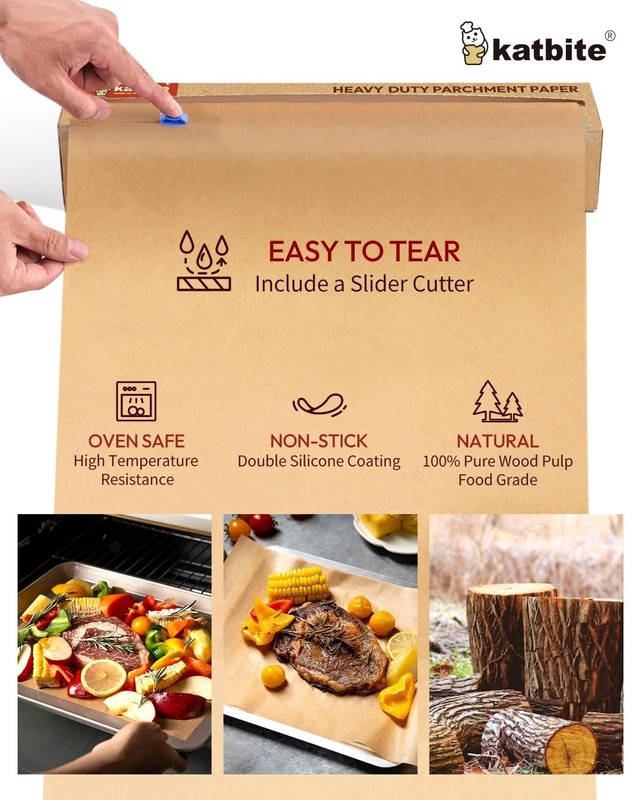 Katbite Unbleached Parchment Paper for Baking, 15 in x 15 x 210 ft, Brown gallery