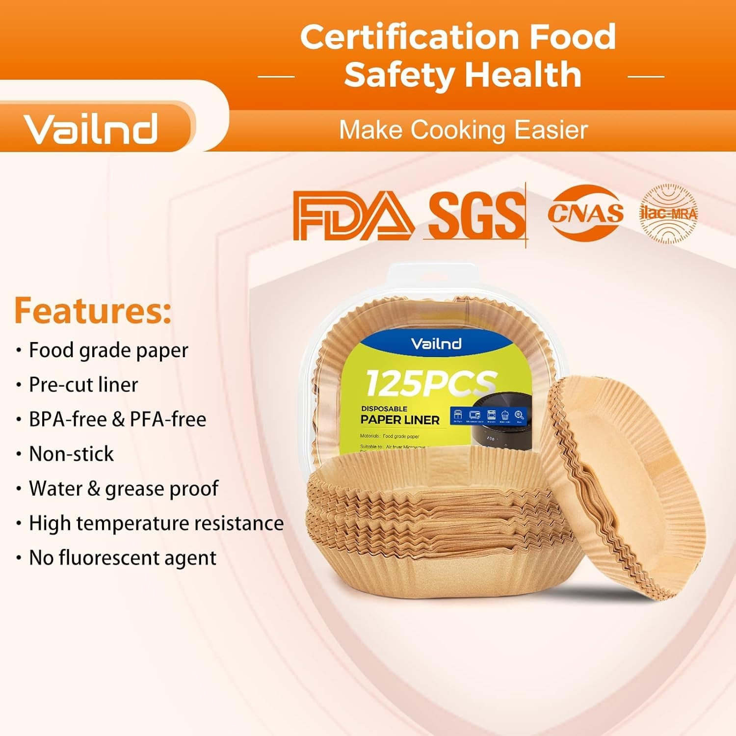 Vailnd 9inch Square Air Fryer Disposable Paper Liners, 9"Square, Natural gallery