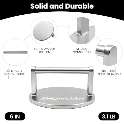 Heavy Duty 6" Burger Press Tool - Non-Stick Stainless Steel Smasher for BBQ, Gri gallery