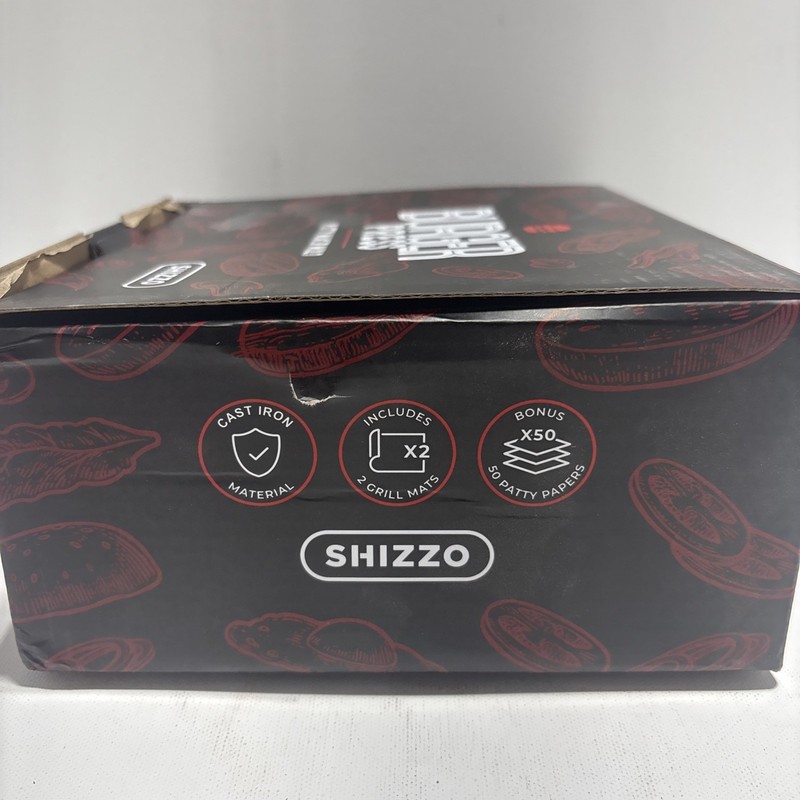 Shizzo Burger Press Kit, Cast Iron Rectangle & Round Grill Press (3-6) gallery