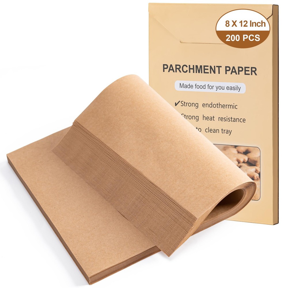 200Pcs Parchment Paper sheets,8 x12 Inches Non-Stick Precut 8x12-200PCS