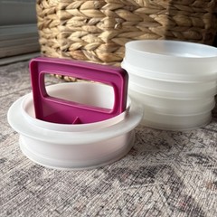 Vintage Tupperware Large Hamburger Patty Press & 5 Keepers Fuchsia Pink No Lid