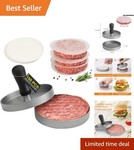 Ergonomic Aluminum Burger Maker with 150 Patty Papers for BBQ Perfection gallery