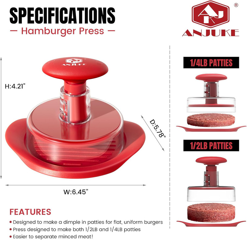 Burger Press, 2-In-1 1/4 Lb & 1/2 Lb Hamburger Patty Maker, Easy-Release Patty M gallery