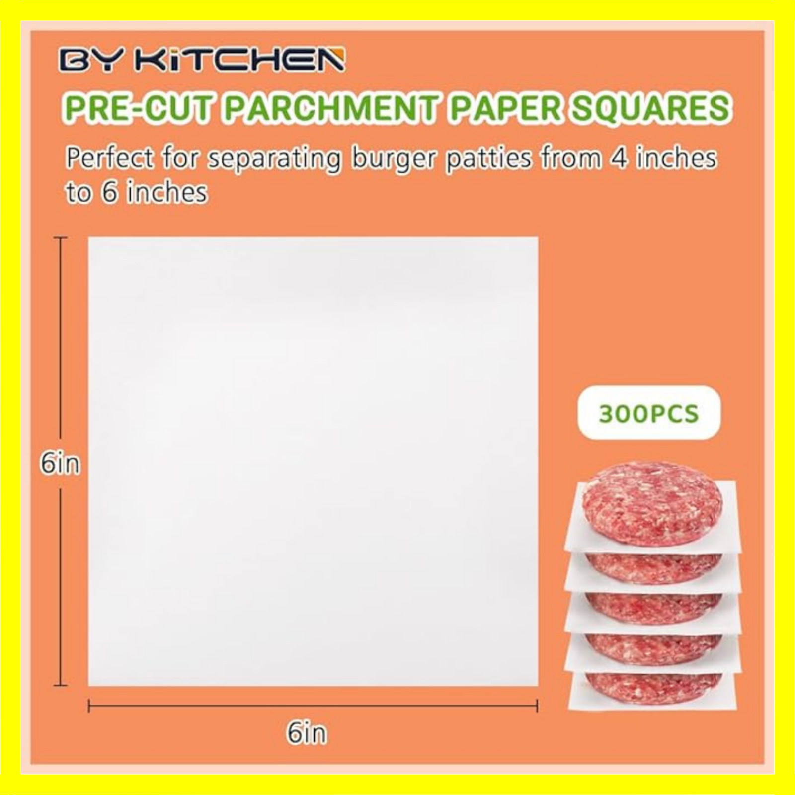 Parchment Paper Squares for Burger Press, Set of 300, 6 X 6 Inch Hamburger Patty gallery