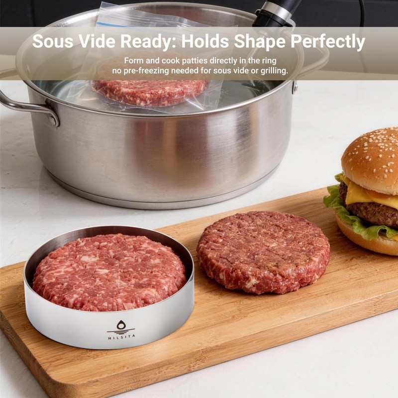 6 Pcs Stainless Steel Burger Mold Set, 4" Cooking Rings for Sous Vide & Baking gallery