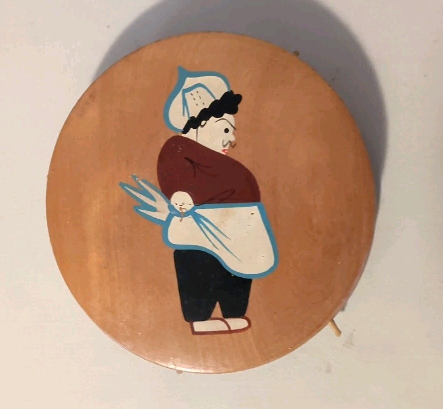 Vintage Wooden Hamburger Press Hinged Hand Painted Chef gallery