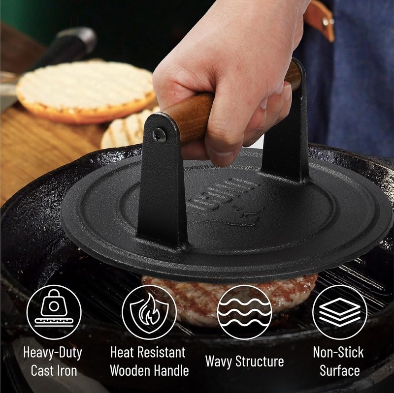 Cast Iron Grill Press 8.5” Heavy-Duty Sear Burger Bacon Sandwich Cooking Tool gallery