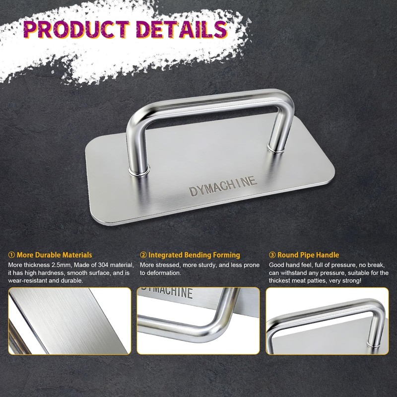 Stainless Steel Burger Press 9 Inch Heavy Duty Smash 2.5mm Non-Stick Smooth gallery