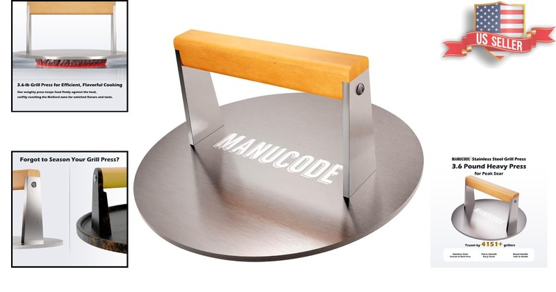 9-Inch Flat-Bottom Stainless Steel Press for Even Cooking - Sturdy Construction gallery