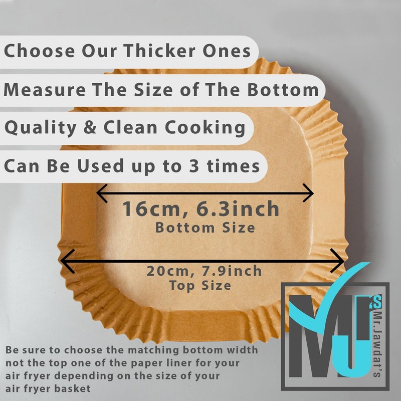 ((Extra Strong)) Air Fryer Disposable Paper Liner 100Pcs, 6.3", Square gallery