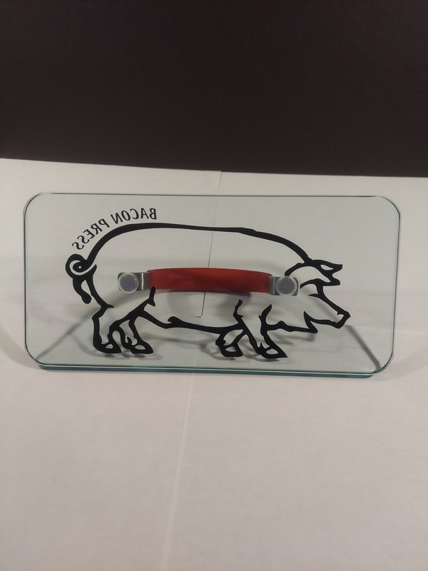 Prepology 2lb Glass Bacon Burger Press Pig Decal Gray Comfort Grip Handle Grill gallery