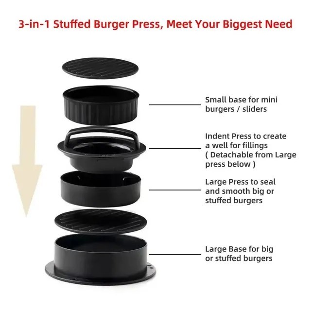 Non Stick Stuffed Burger Press 3 IN 1 Hamburger Patty Molds Maker BBQ Kitchen gallery