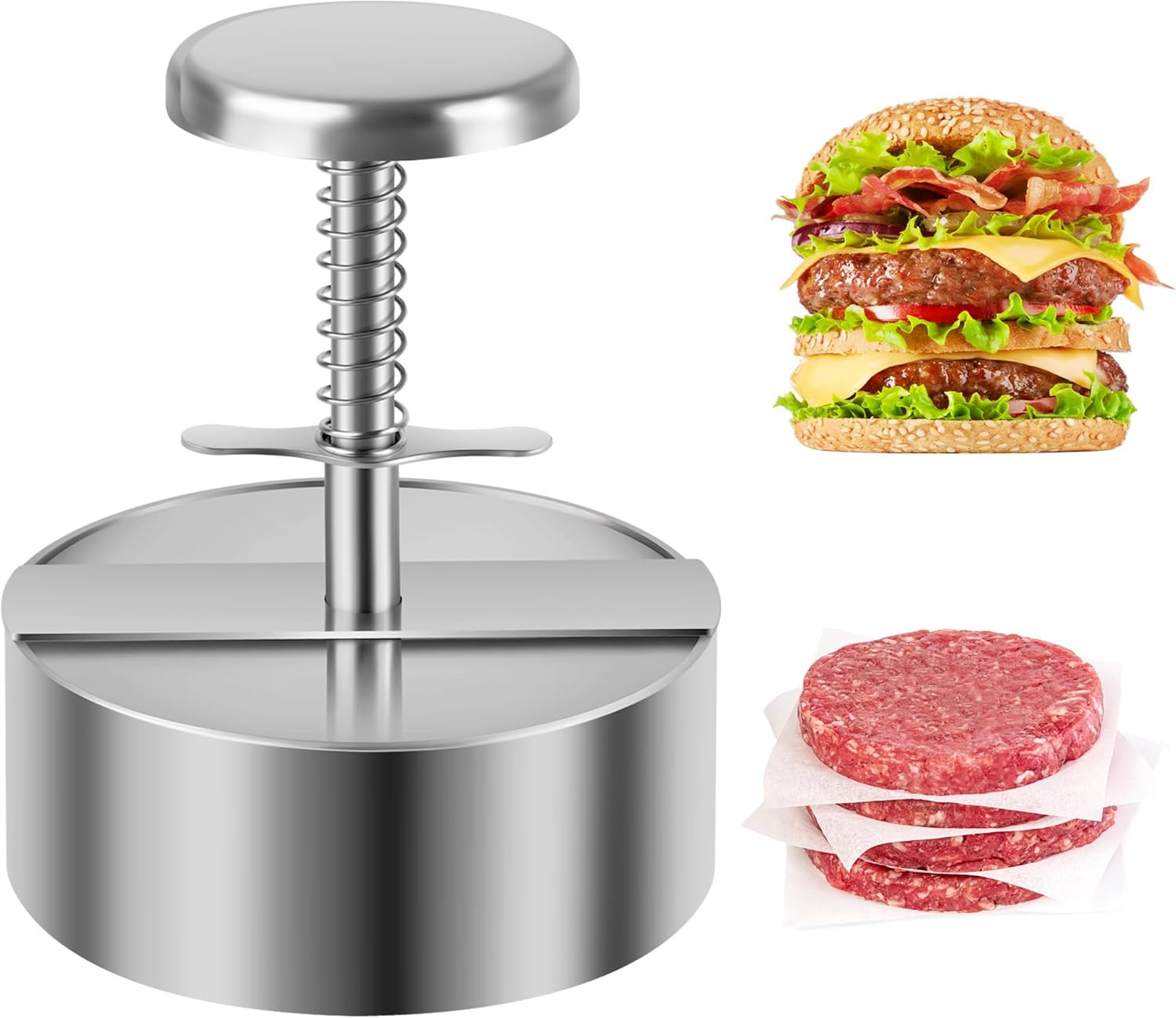 Burger Press, Adjustable Hamburger Prees Patty Maker 4.52" - Non-Stick Mold and gallery