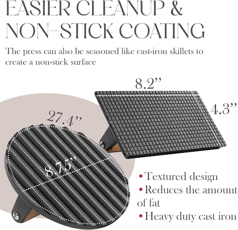Bellemain Cast Iron Grill Press – Smash Burger & Steak Tool with Wood Handle gallery