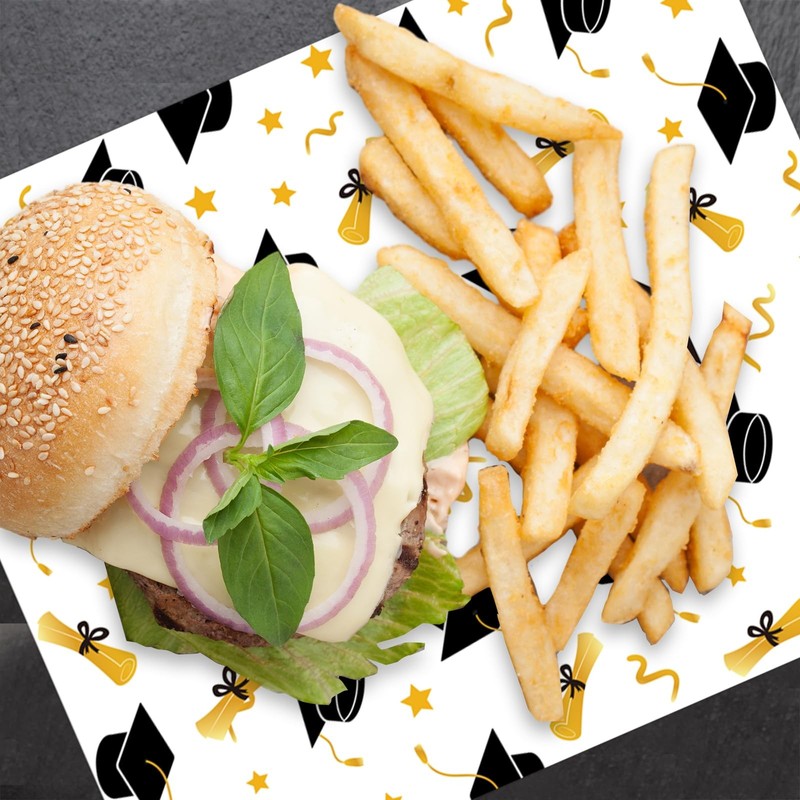 100 Pcs Graduation Wax Paper Deli Wrap Gold Black Graduation Cap Diploma Star Wa gallery