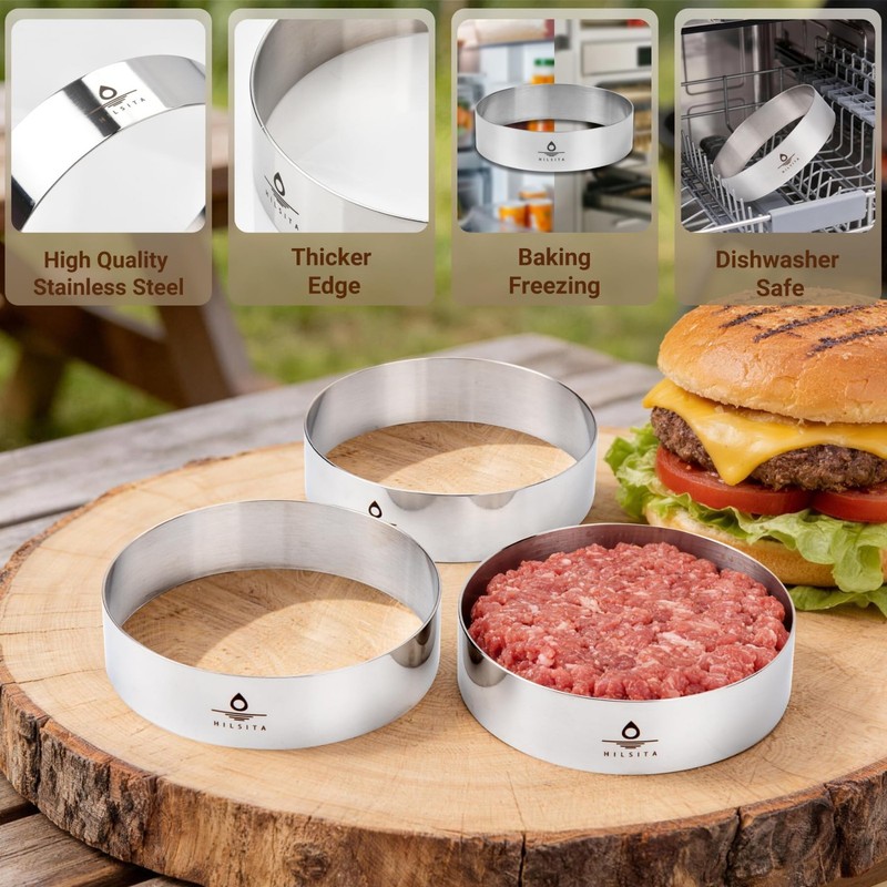 6 Pcs Stainless Steel Burger Mold Set, 4" Cooking Rings for Sous Vide & Baking gallery