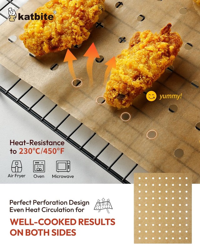 Katbite Air Fryer Parchment Paper Liners 180cs 9x11 Inch 180 Pcs, unbleached gallery