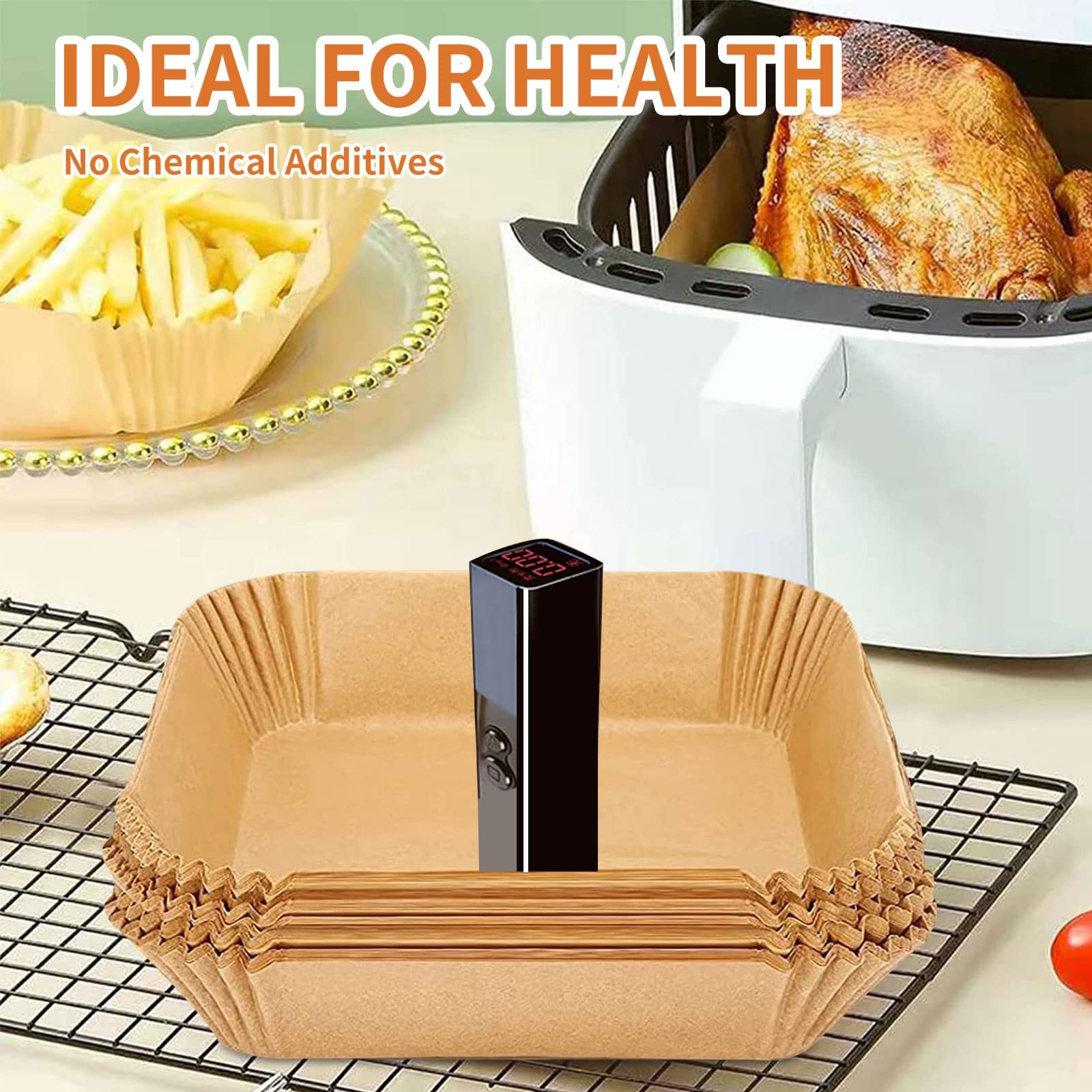 Air Fryer Liners Disposable Paper,100Pcs Parchment Paper 6.3" Square, Beige gallery